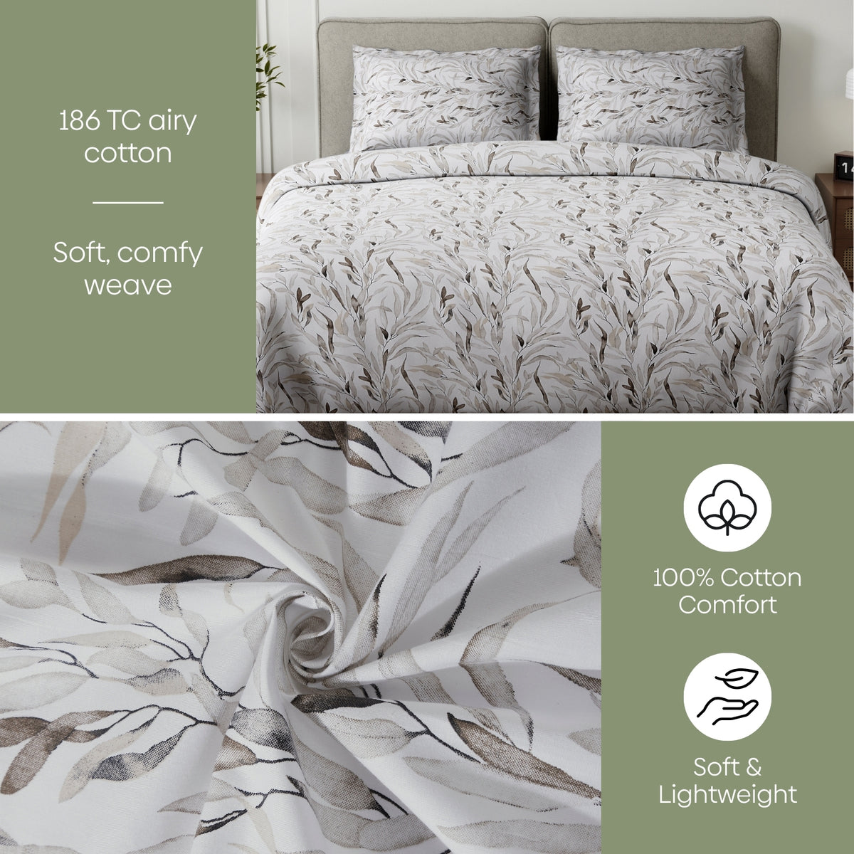 Whispering Willow 100% Cotton Double Flat Bedsheet, Blush Rose - 186 TC - Bedsheets | haus & kinder