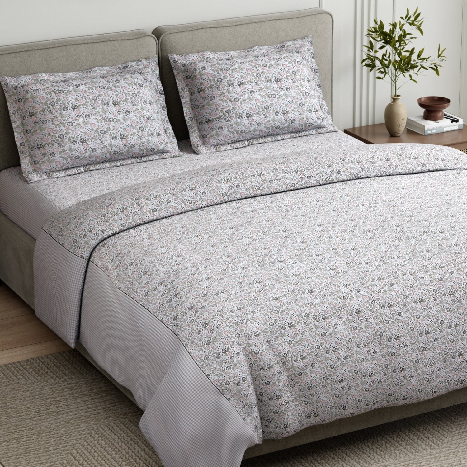 Cottage Calico 100% Cotton Double Flat Bedsheet, Muted Terracotta - 186 TC - Bedsheets | haus & kinder