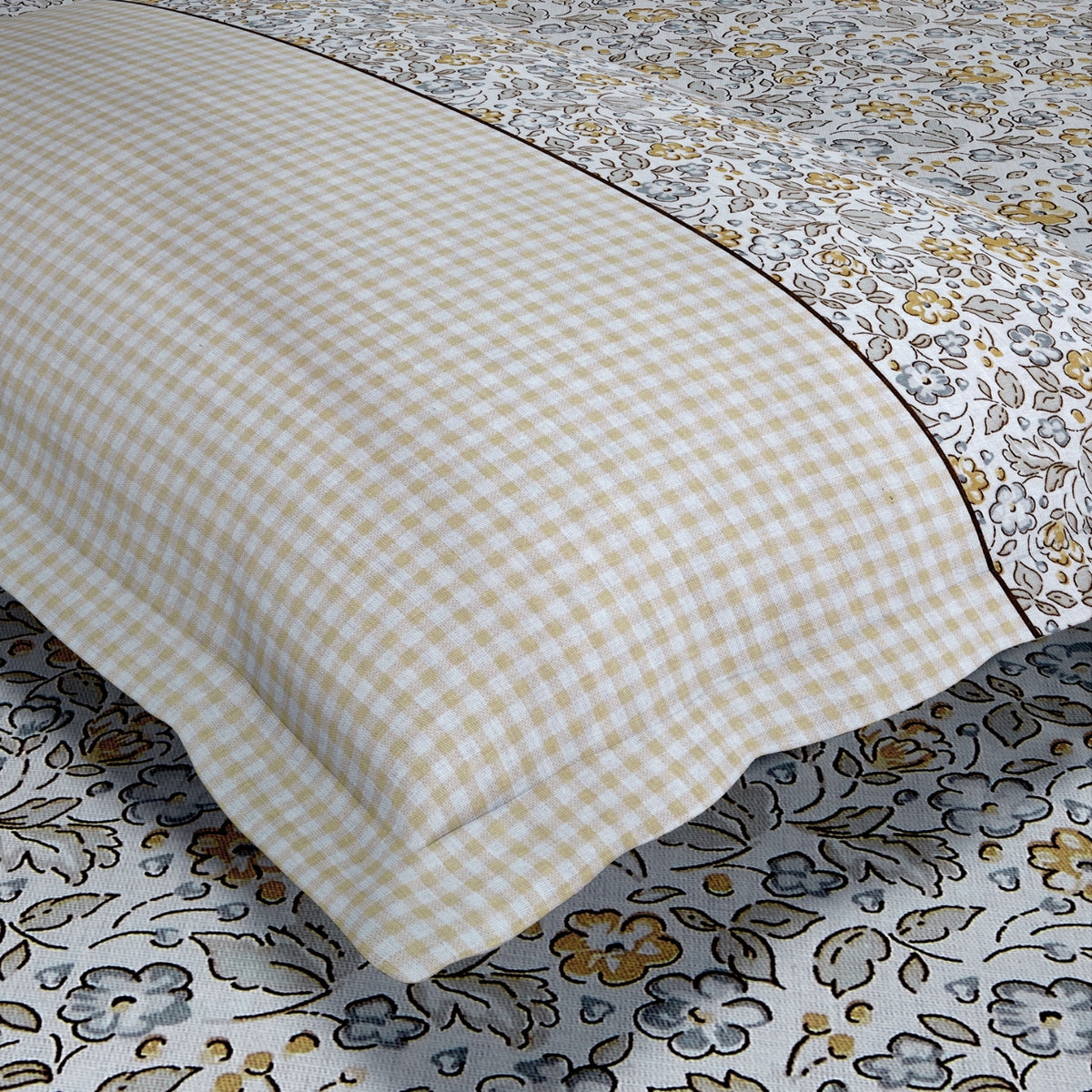 Cottage Calico 100% Cotton Double Flat Bedsheet, Warm Ochre - 186 TC - Bedsheets | haus & kinder
