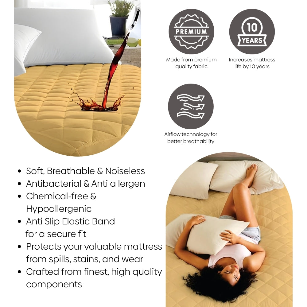 Hush Layer Quilted Small Mattress Protector, Beige- (150 GSM)