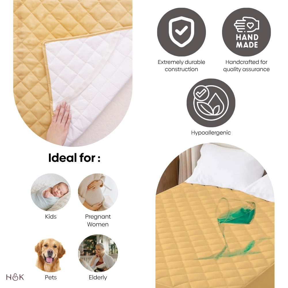 Hush Layer Quilted Small Mattress Protector, Beige- (150 GSM)