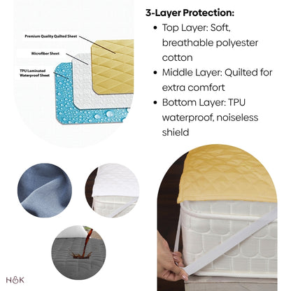 Hush Layer Quilted Small Mattress Protector, Beige- (150 GSM)