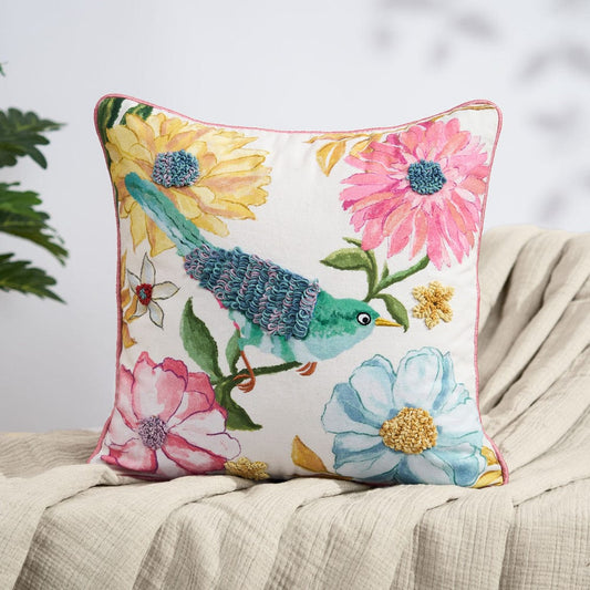 Embroidered Decorative Cushion Cover, Watercolor Bird