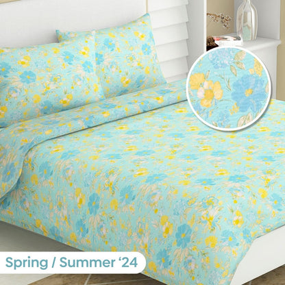 Blue Bell Blooms, 100% Cotton King Bedsheet, 120 TC