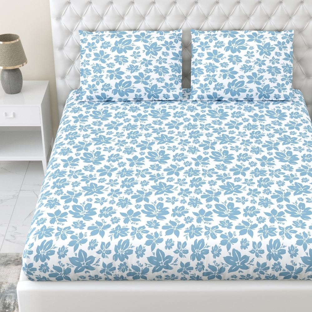 Bluebell Whisper 100% Cotton King Fitted Bedsheet, 144 TC