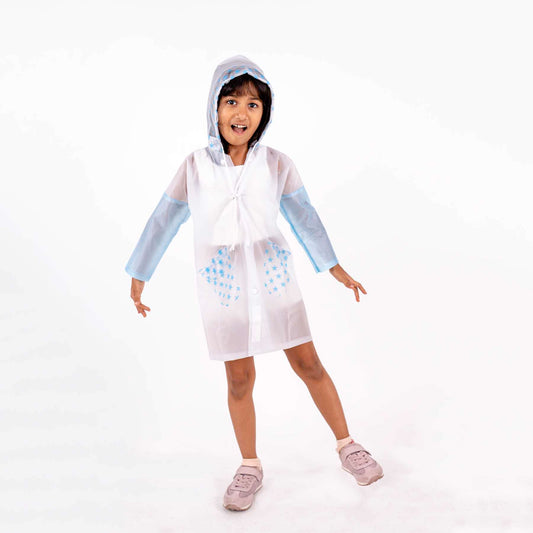 Droplets Water-proof  kids Raincoat,Translucent Blue (2-5Y)