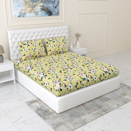 Bold Floral 100% Cotton Double Fitted Bedsheet, 144 TC