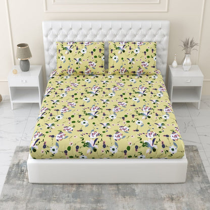 Bold Floral 100% Cotton Double Fitted Bedsheet, 144 TC