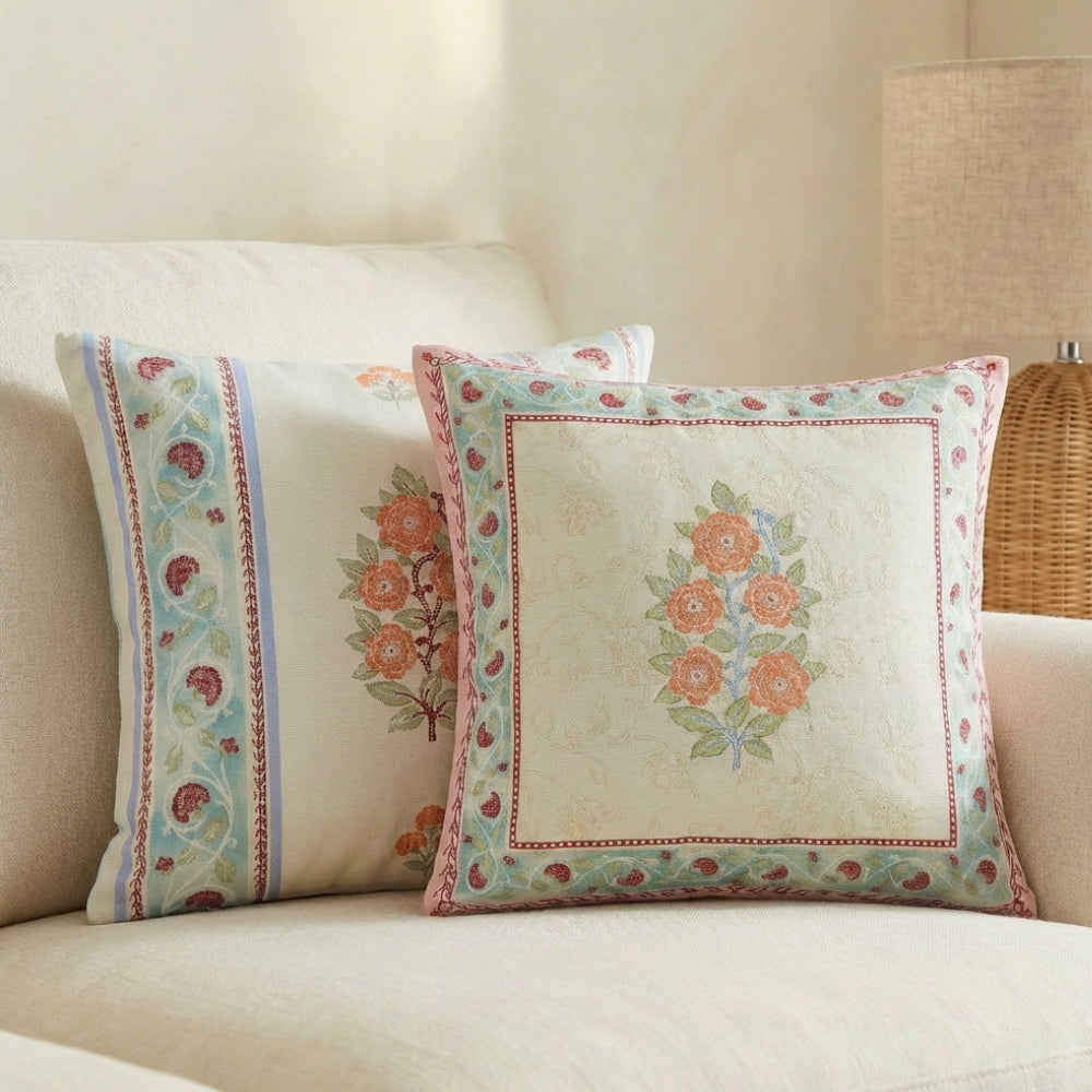 Orchid Courtyard Charm 100% Cotton Cushion Covers, Pack of 2