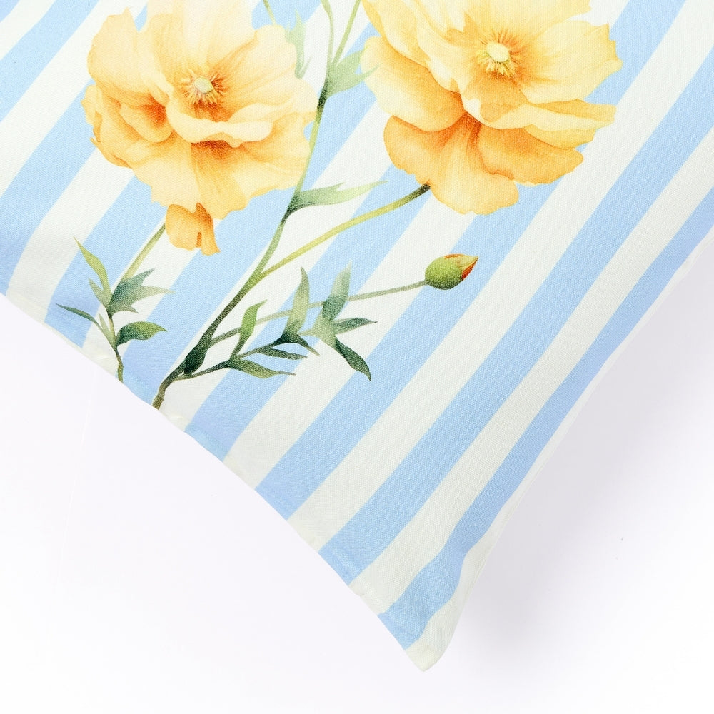 Poppy Stripe 100% Cotton Digital Printed Cushion Covers, Pack of 3