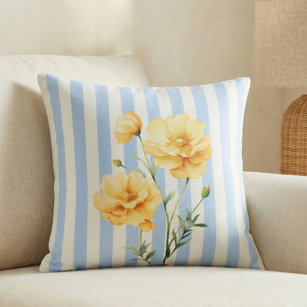 Poppy Stripe 100% Cotton Digital Printed Cushion Covers, Pack of 3