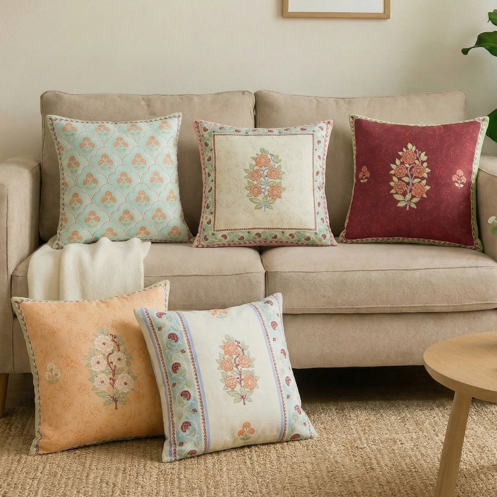 Rooted Regal 100% Cotton Digital Printed Cushion Covers, Pack of 5
