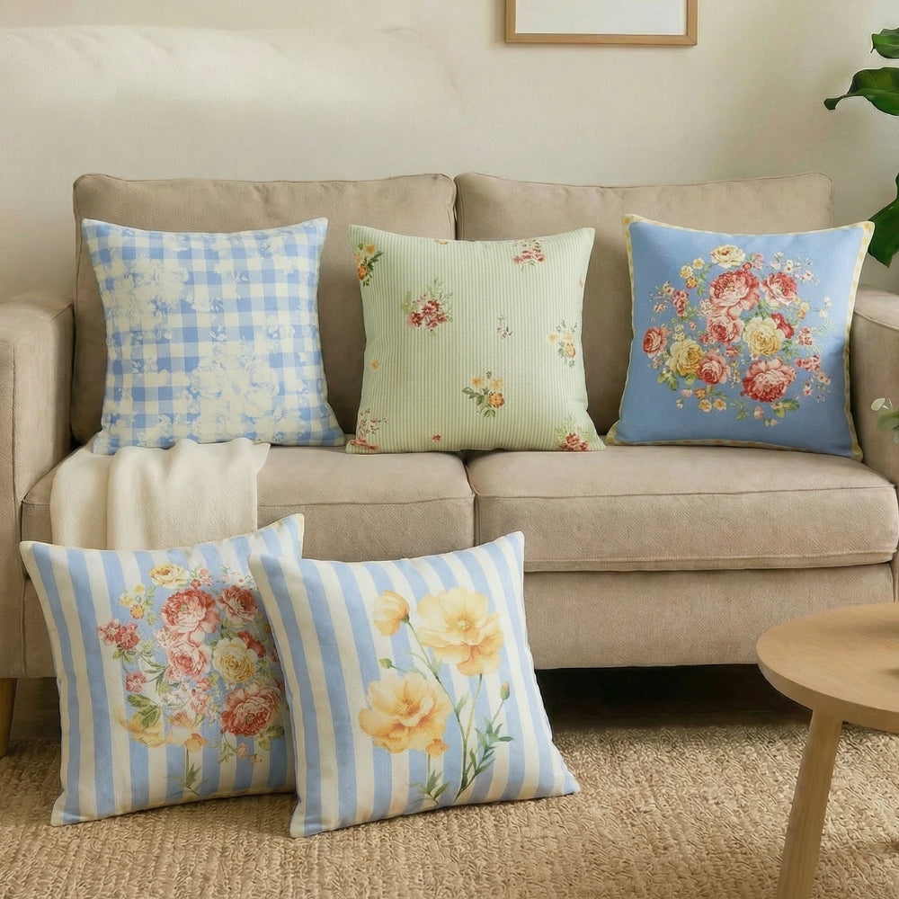 Bloom Reverie 100% Cotton Cushion Covers, Pack of 5