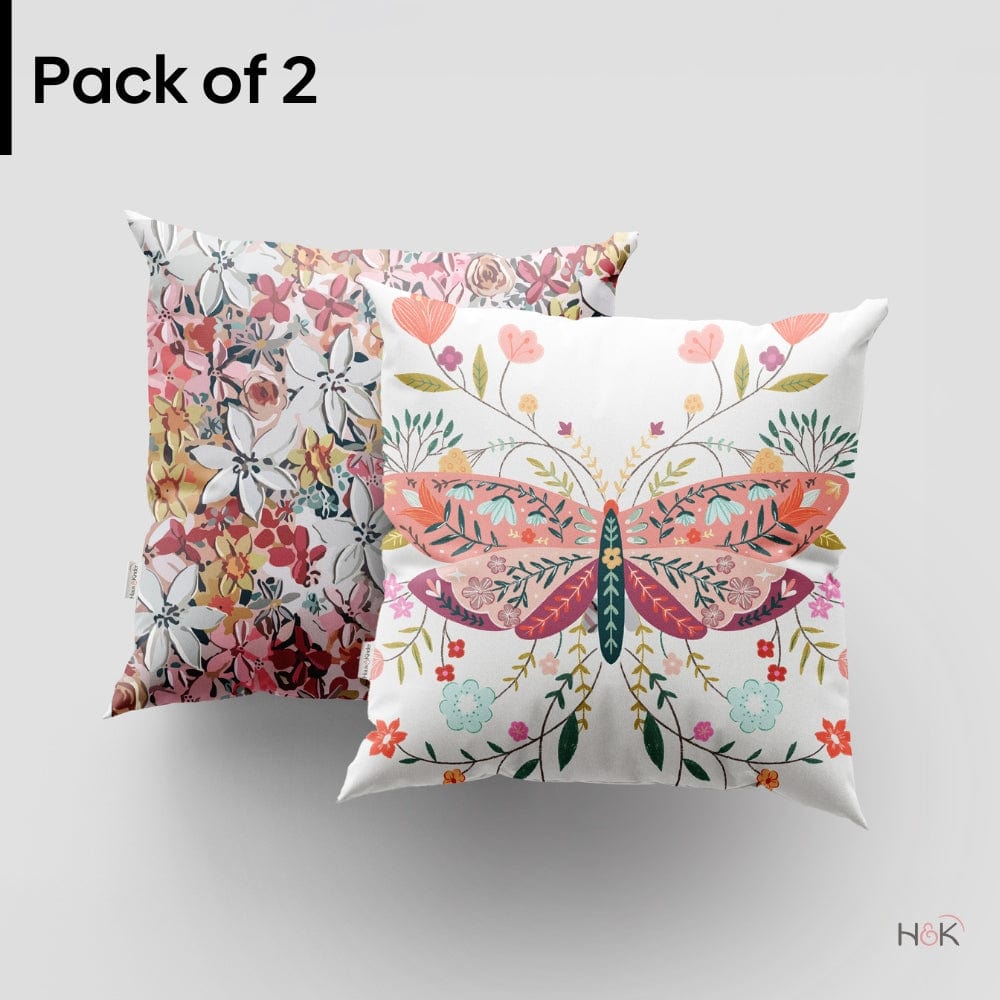 Digital Printed 100% Cotton duck cushion covers, set of 2, Floral Charm