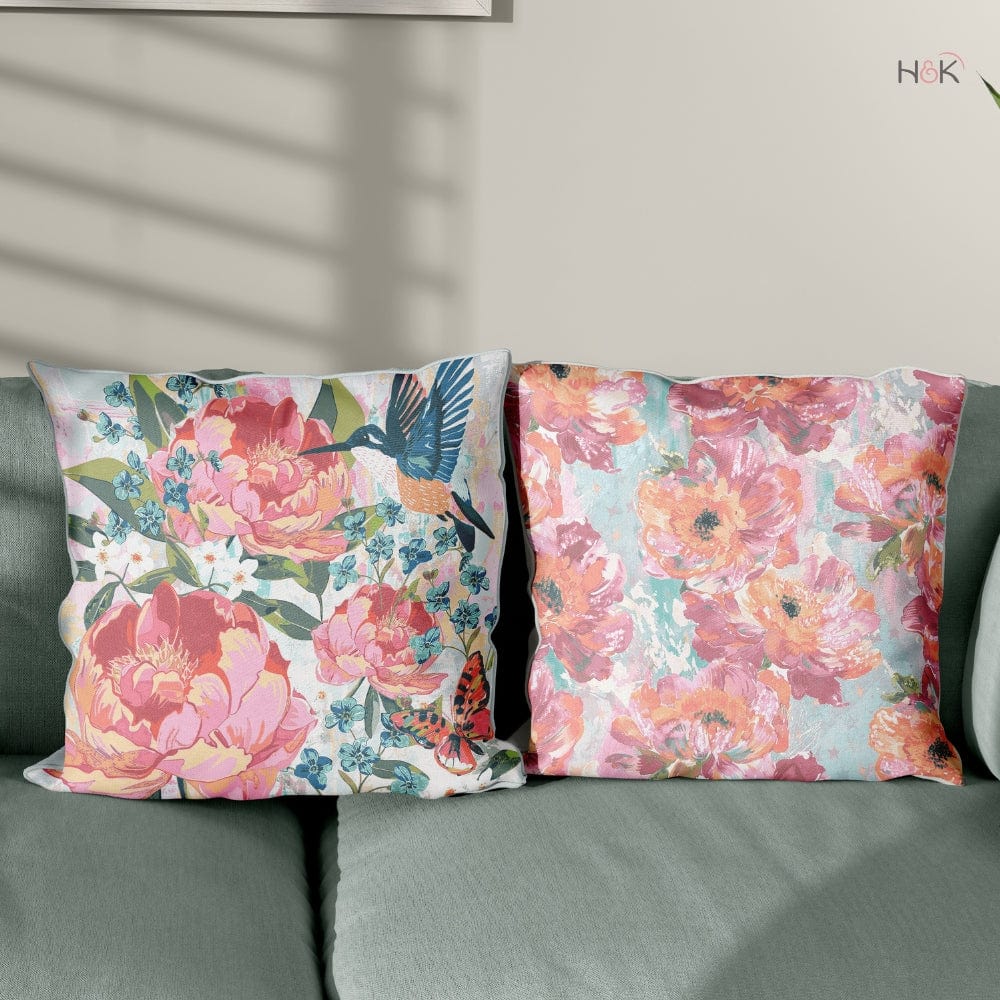 Digital Printed 100% Cotton duck cushion covers, set of 2, Petal & Peonies