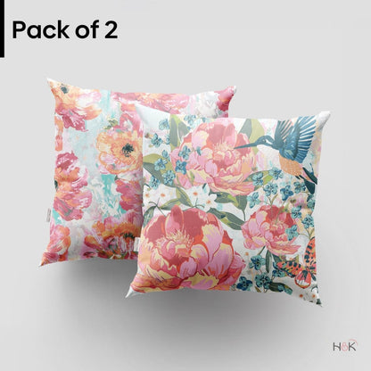 Digital Printed 100% Cotton duck cushion covers, set of 2, Petal & Peonies