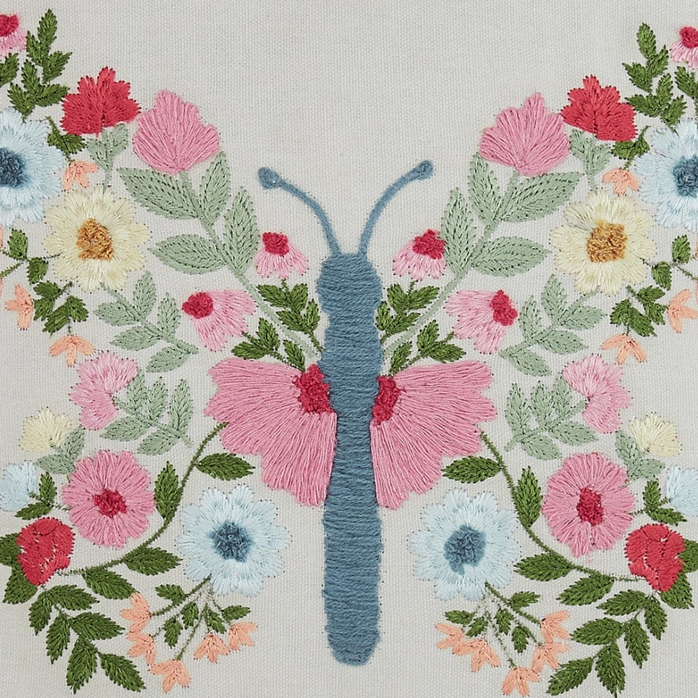 Embroidered Decorative Cushion Cover, Blossom Butterfly Bunch