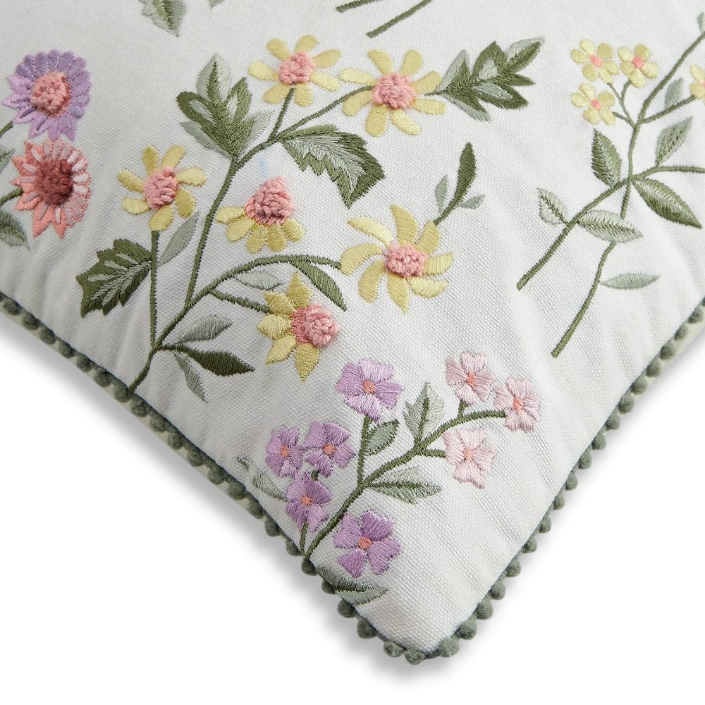 Embroidered Decorative Cushion Cover, Garden Reverie