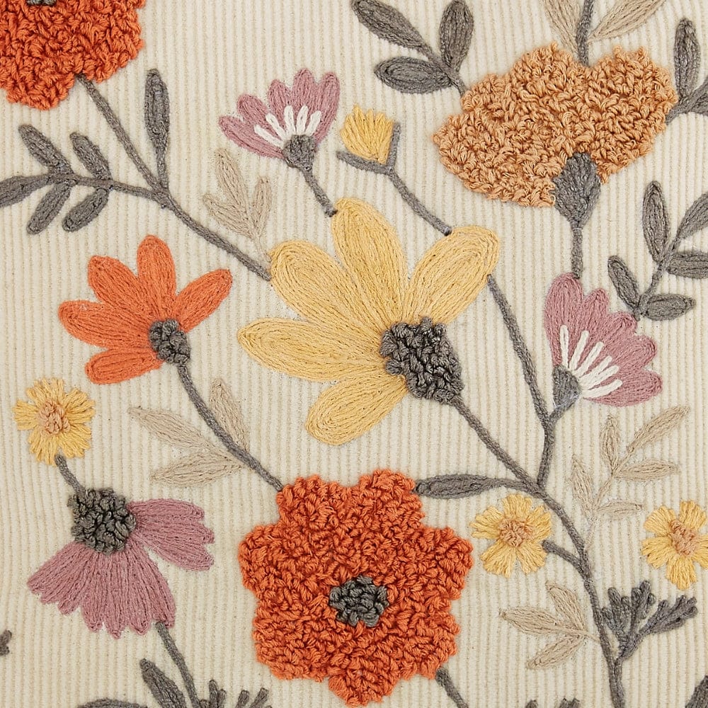 Embroidered Decorative Cushion Cover,  Blush Bloomscape (Coral)