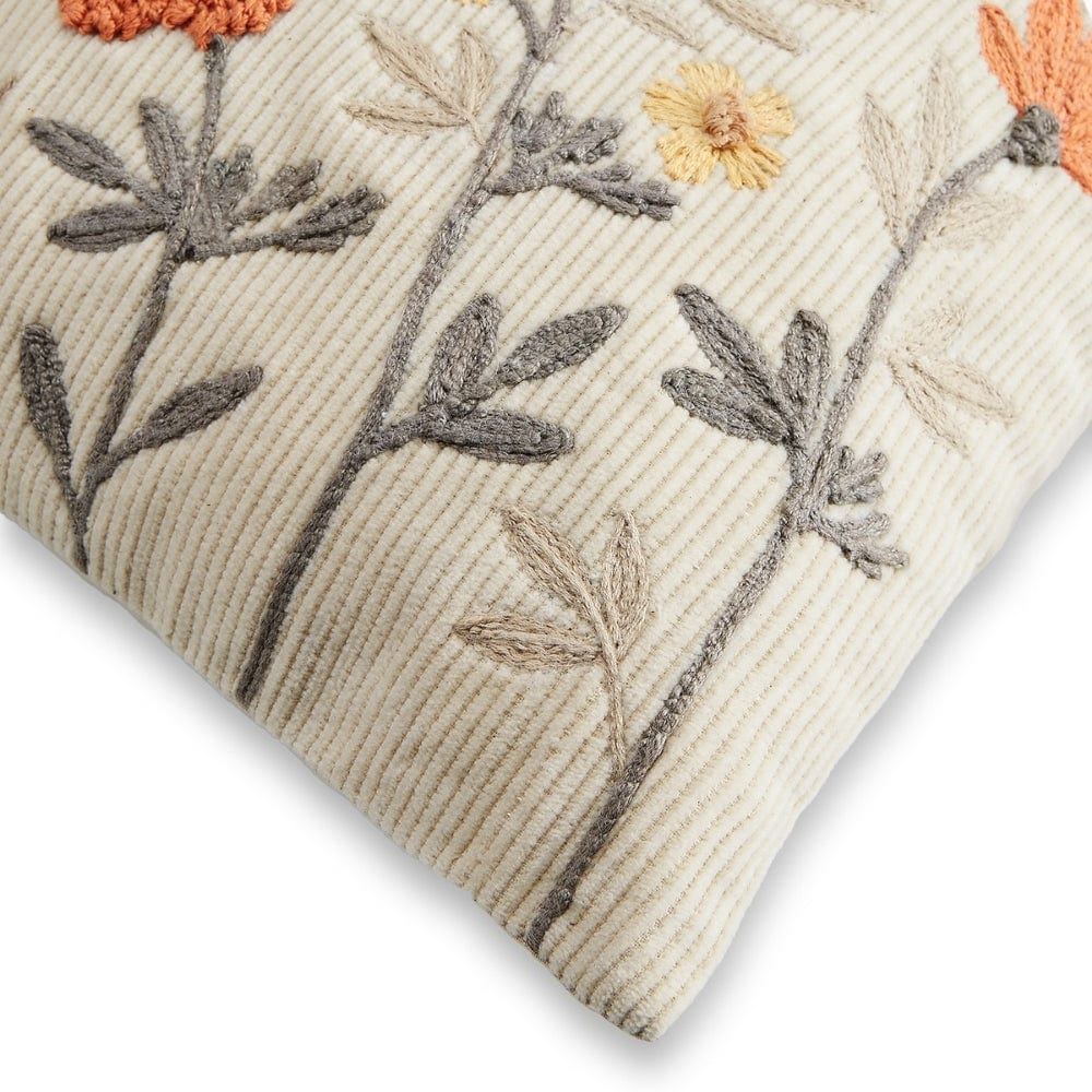 Embroidered Decorative Cushion Cover,  Blush Bloomscape (Coral)