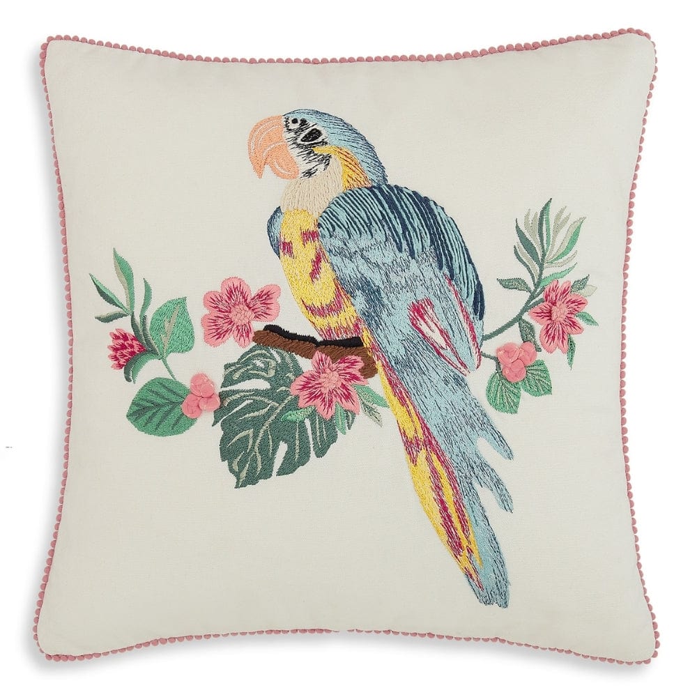 Embroidered Decorative Cushion Cover, Tropical Plumage