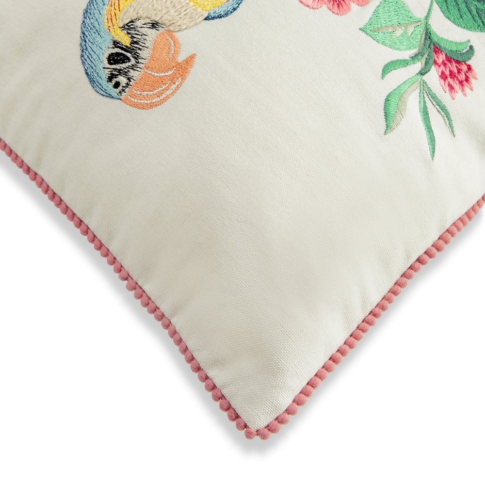 Embroidered Decorative Cushion Cover, Tropical Plumage