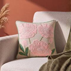Rose Bower Embroidered Cushion Cover Pack of 1, Pink - Cushion Covers | haus & kinder