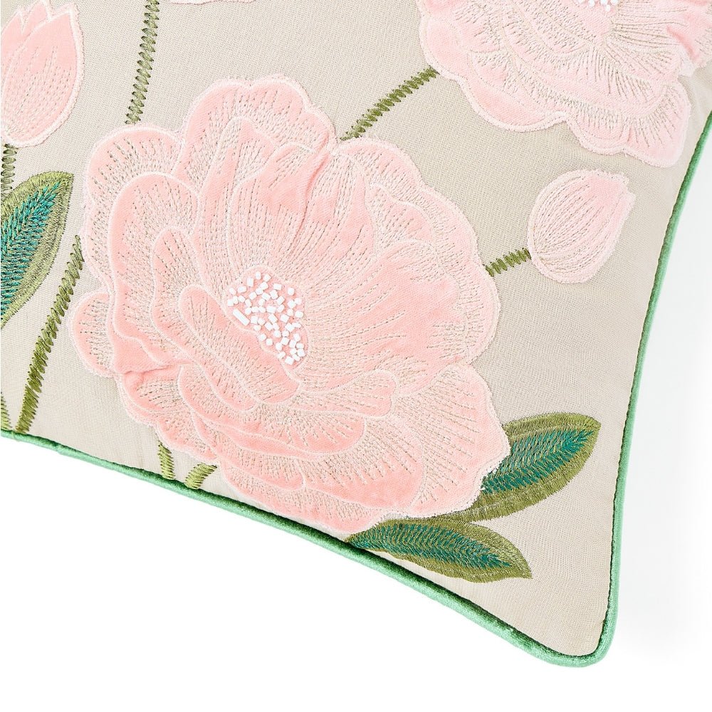 Rose Bower Embroidered Cushion Cover Pack of 1, Pink - Cushion Covers | haus & kinder