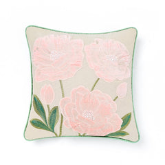 Rose Bower Embroidered Cushion Cover Pack of 1, Pink - Cushion Covers | haus & kinder