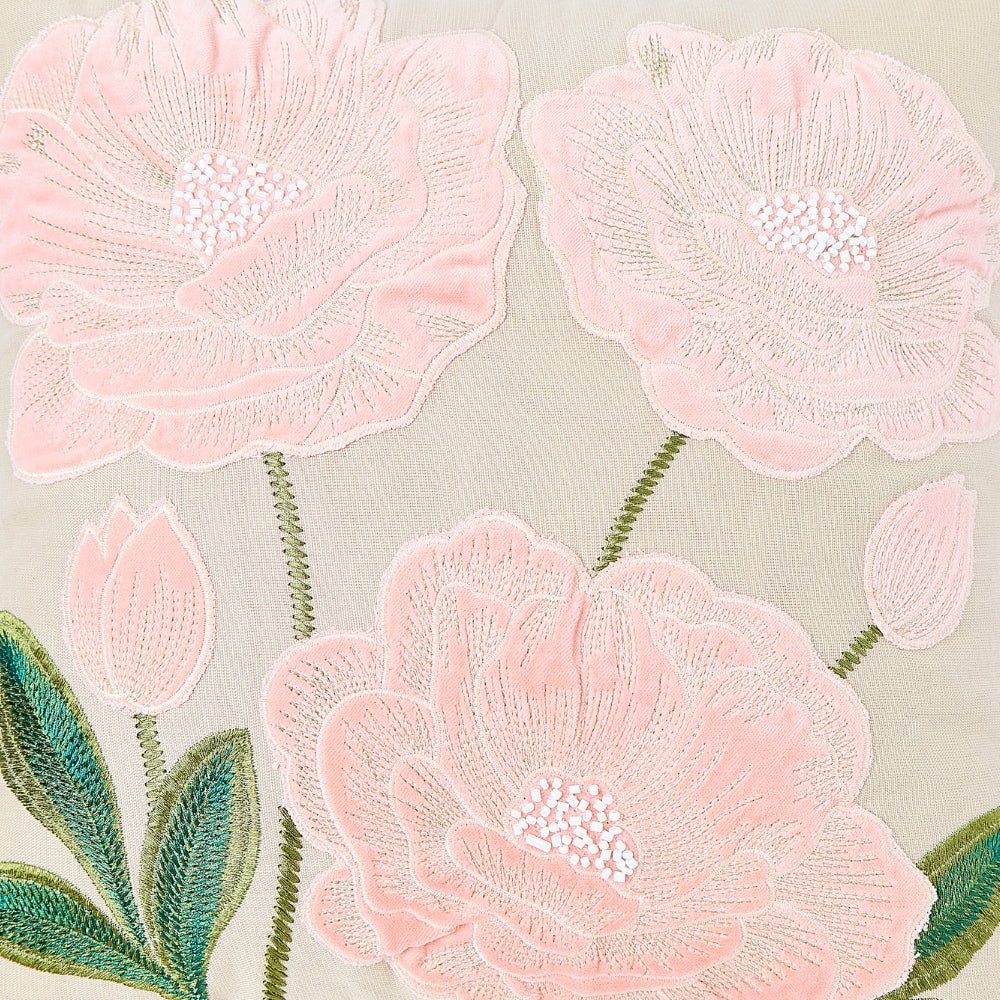 Rose Bower Embroidered Cushion Cover Pack of 1, Pink - Cushion Covers | haus & kinder