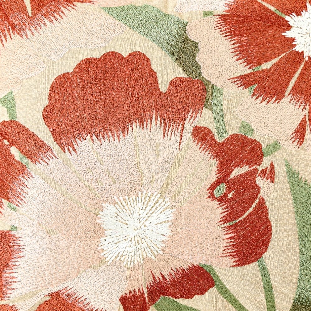 Botanical Bloom Embroidered Cushion Cover Pack of 1, Rust - Cushion Covers | haus & kinder