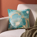 Botanical Bloom Embroidered Cushion Cover Pack of 1, Teal - Cushion Covers | haus & kinder