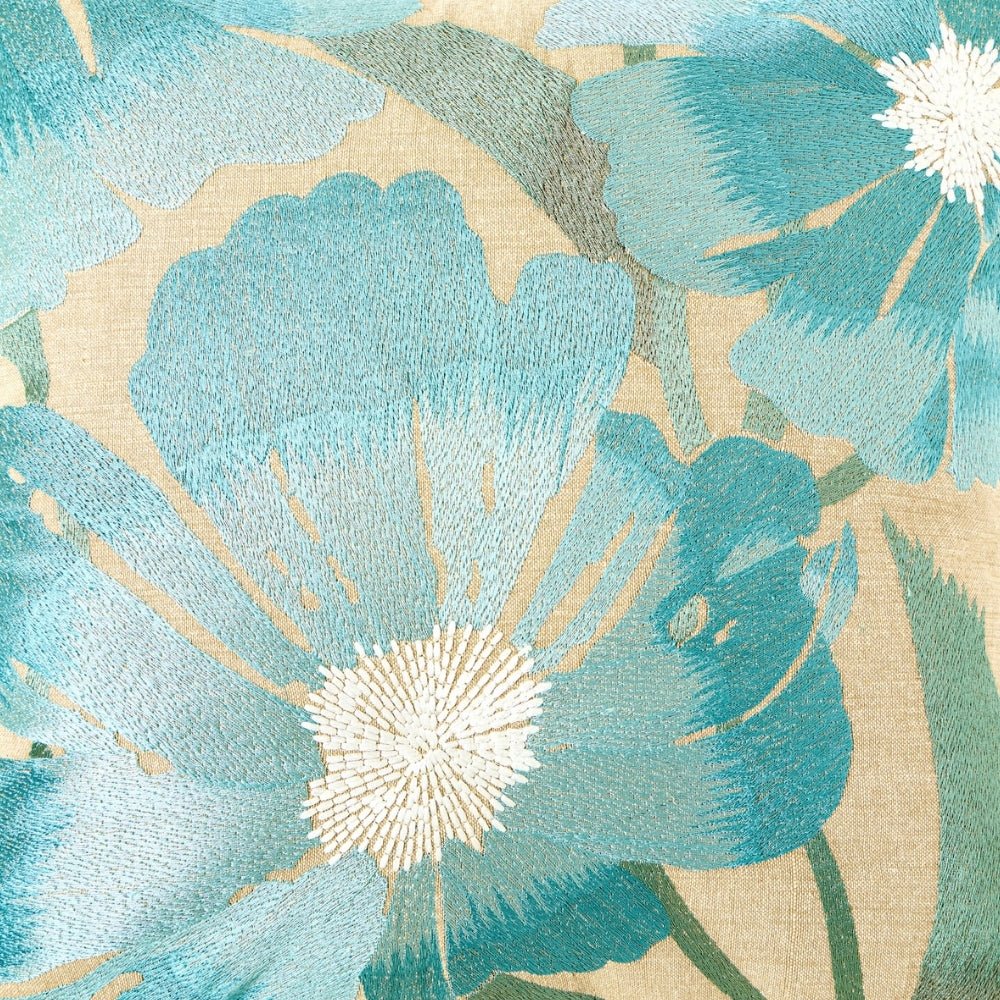 Botanical Bloom Embroidered Cushion Cover Pack of 1, Teal - Cushion Covers | haus & kinder