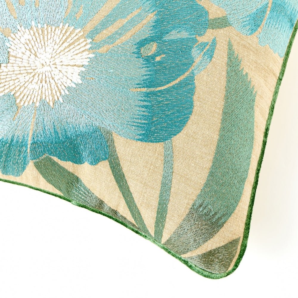 Botanical Bloom Embroidered Cushion Cover Pack of 1, Teal - Cushion Covers | haus & kinder