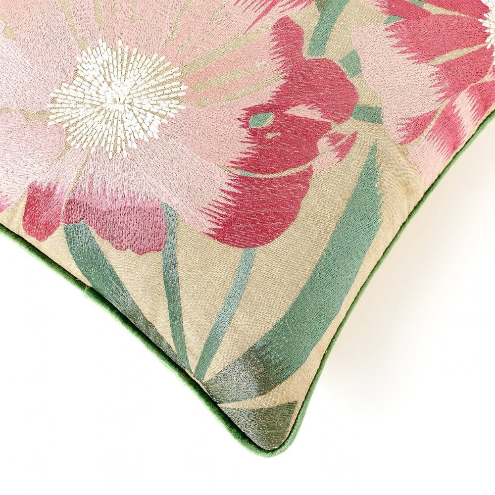 Botanical Bloom Embroidered Cushion Cover Pack of 1, Pink - Cushion Covers | haus & kinder