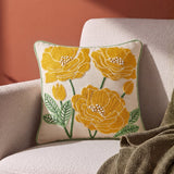 Bloom Floral Embroidered Cushion Cover Pack of 1, Mustard - Cushion Covers | haus & kinder