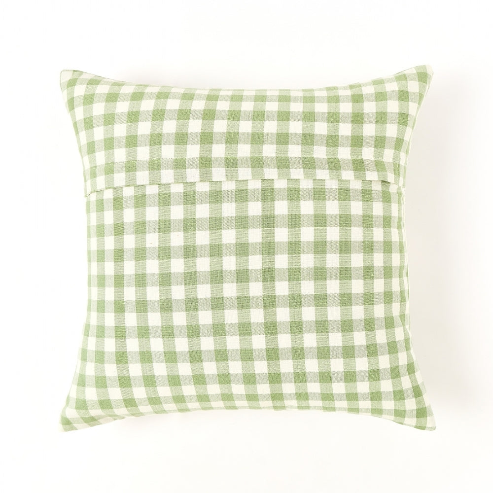 Petal Plaids Embroidered 100% Cotton Cushion Cover, Pack of 3