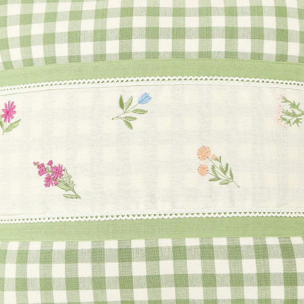 Petal Plaids Embroidered 100% Cotton Cushion Cover, Pack of 3