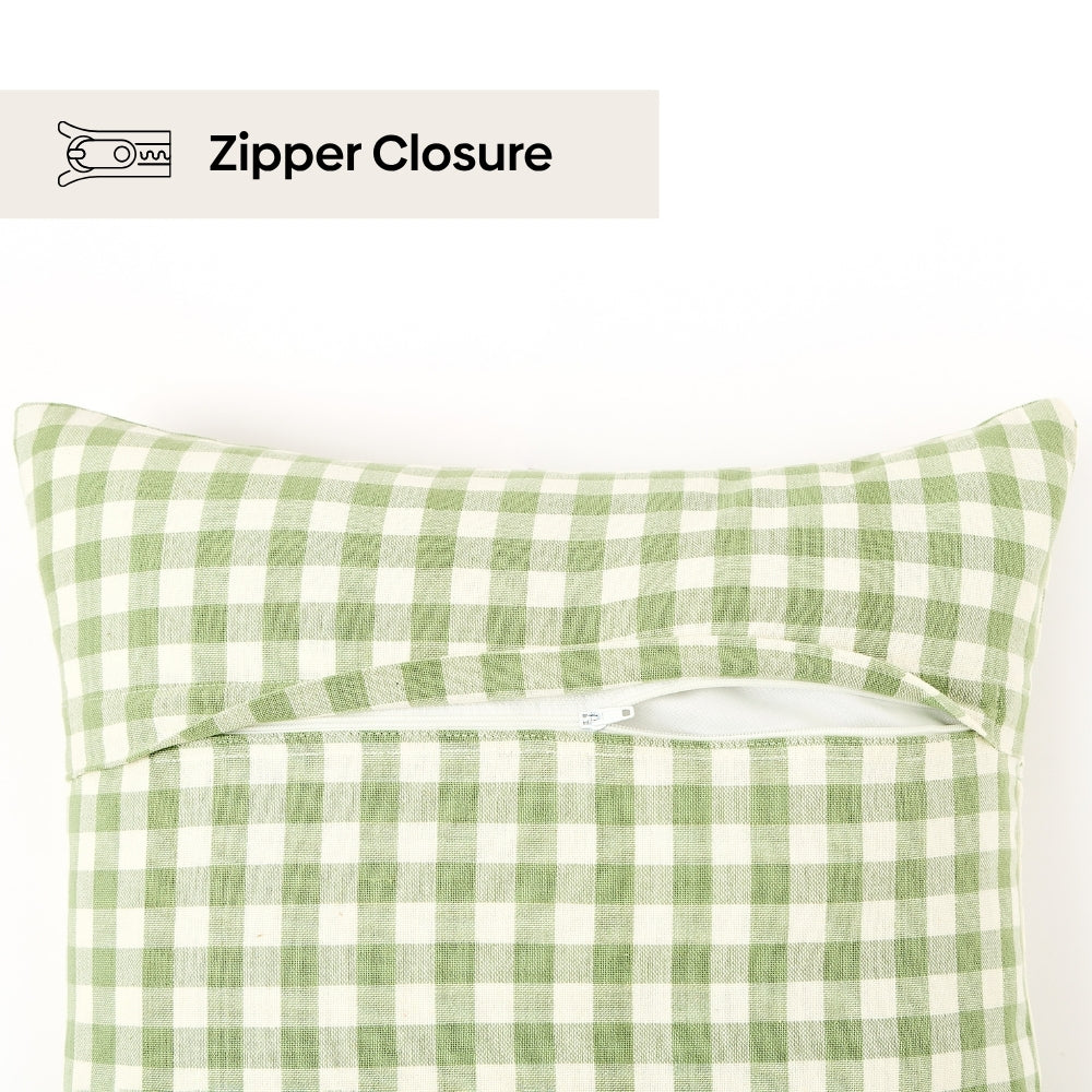 Petal Plaids Embroidered 100% Cotton Cushion Cover, Pack of 3