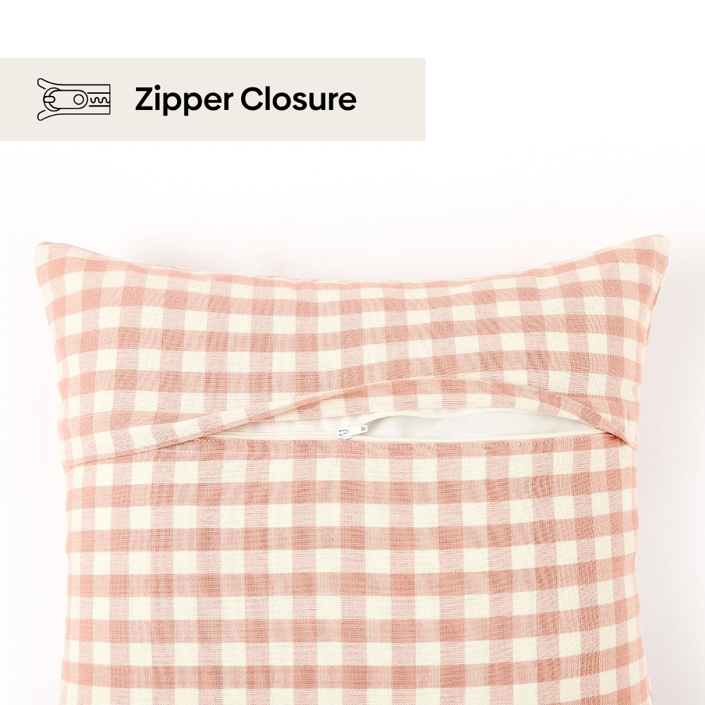 Petal Plaids Embroidered 100% Cotton Cushion Cover, Pack of 3