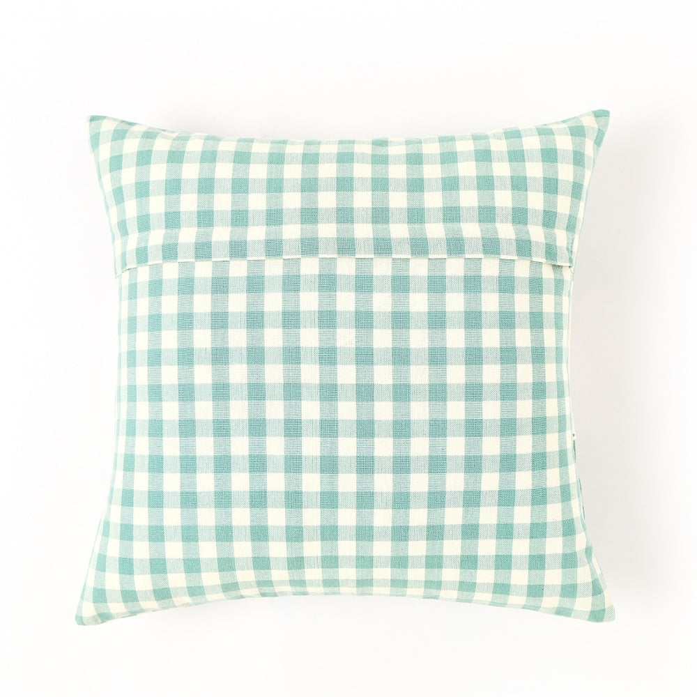 Petal Plaids Embroidered 100% Cotton Cushion Cover, Pack of 3