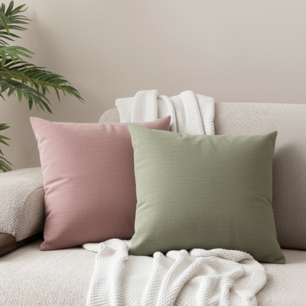 Earthstone Cotton Solid Cushion Covers, Oil Green & Pink Stone