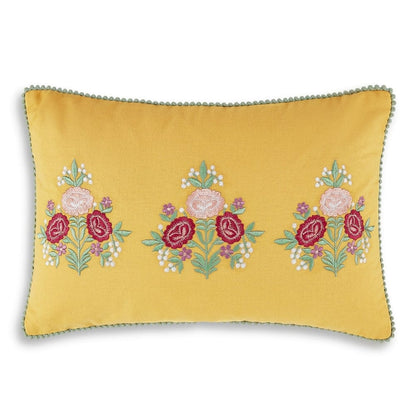 Embroidered Decorative Cushion Cover,Golden Bloom Garden