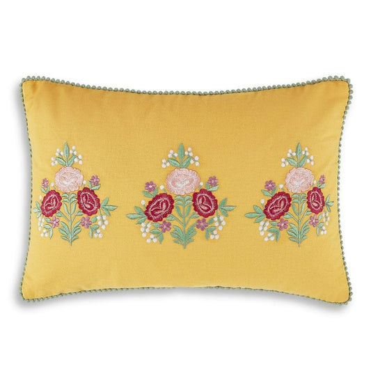 Embroidered Decorative Cushion Cover,Golden Bloom Garden