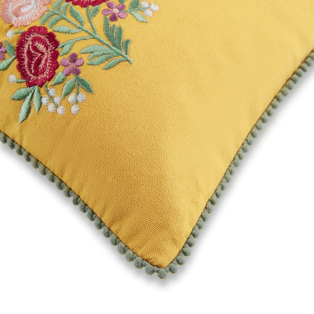 Embroidered Decorative Cushion Cover,Golden Bloom Garden