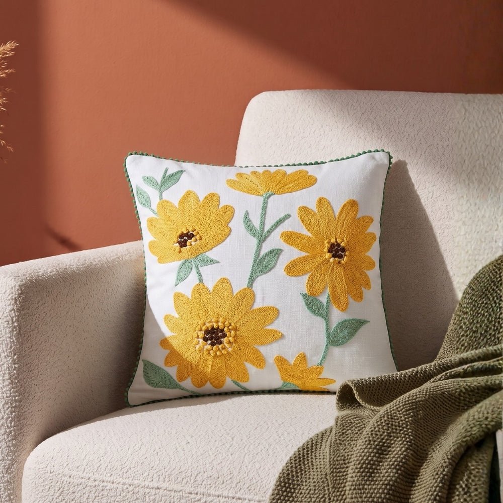 Canopy Gold Embroidered Cushion Cover Pack of 1, Mustard - Cushion Covers | haus & kinder