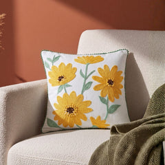 Canopy Gold Embroidered Cushion Cover Pack of 1, Mustard - Cushion Covers | haus & kinder