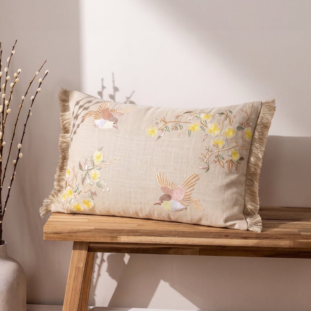 Meadowbrook Wing Embroidered Cushion Cover Pack of 1, Beige - Cushion Covers | haus & kinder