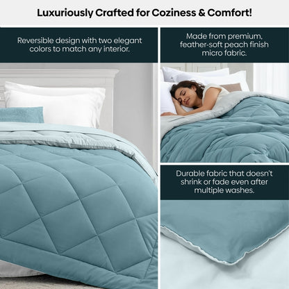 Comfy Flip Solid Reversible Comforter, Sky & Denim (220 GSM)