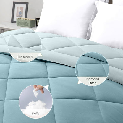 Comfy Flip Solid Reversible Comforter, Sky & Denim (220 GSM)